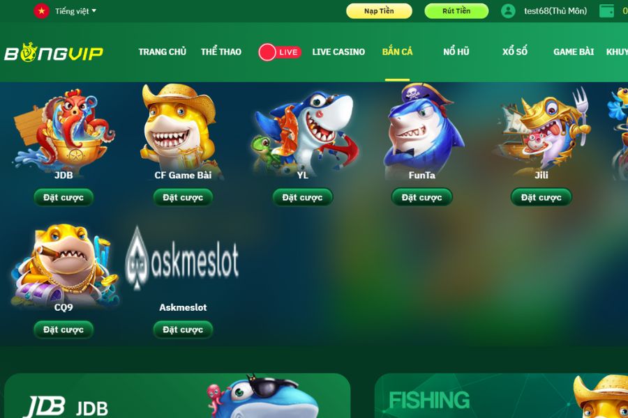 Các sảnh game bắn cá tại Bongvip.